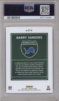 Barry Sanders from the 2021 Panini Donruss set graded by PSA and given an overall grade of 10.