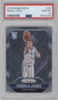 Nikola Jokic from the 2015-16 Panini Prizm  set graded by PSA and given an overall grade of 10.
