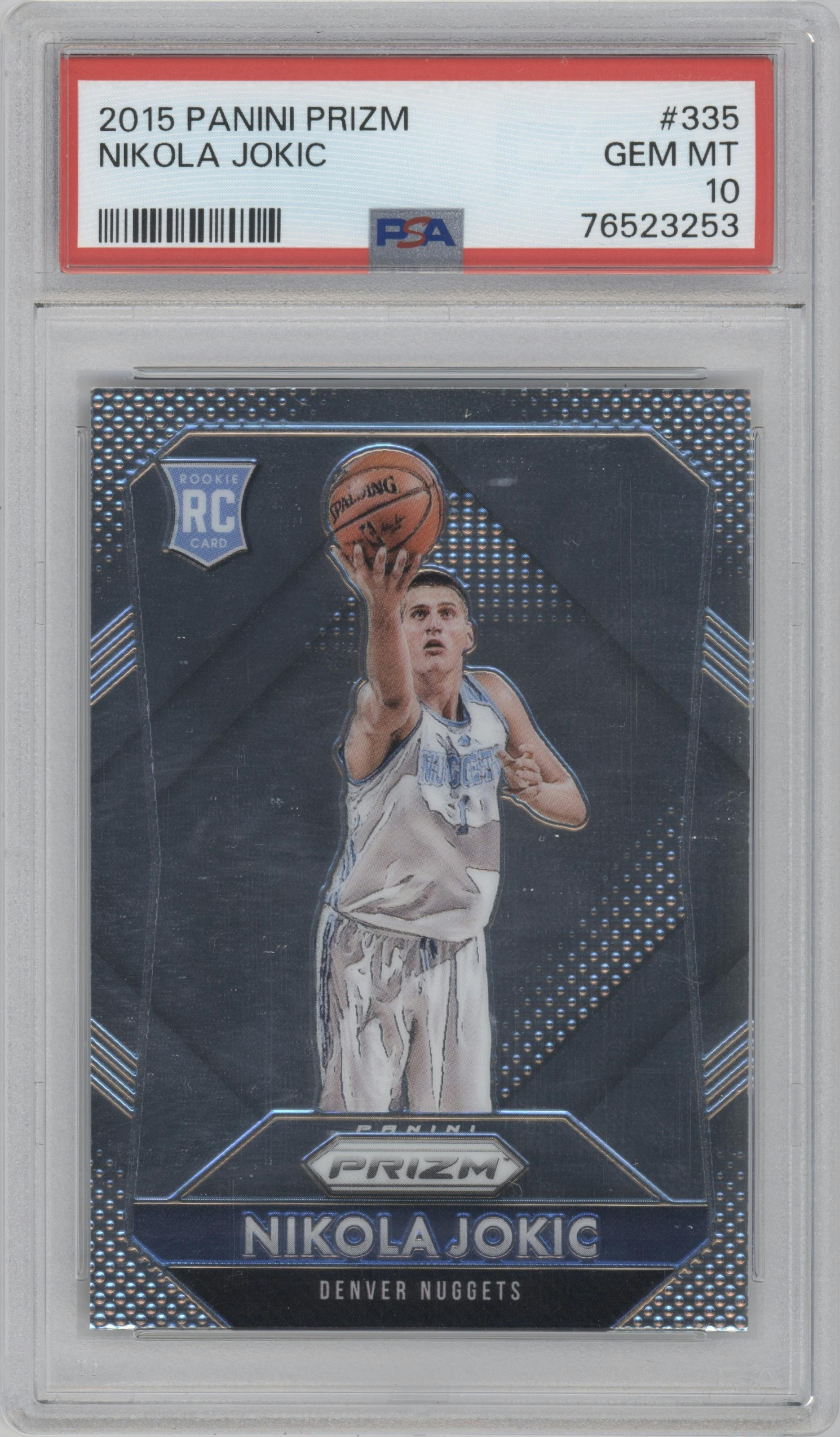Nikola Jokic from the 2015-16 Panini Prizm  set graded by PSA and given an overall grade of 10.