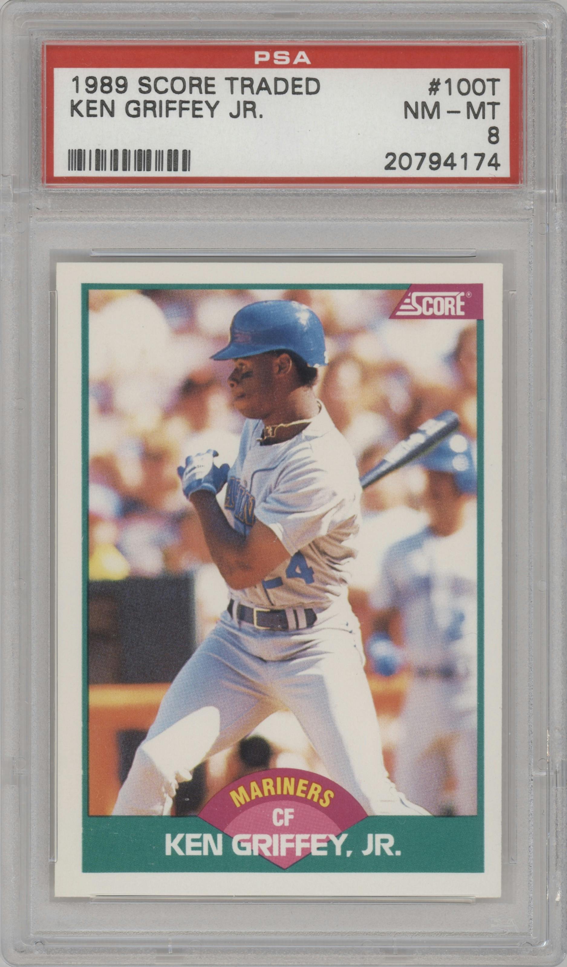 Ken Griffey, Jr. from the 1989 Score Rookie & Traded set graded by PSA and given an overall grade of 8.