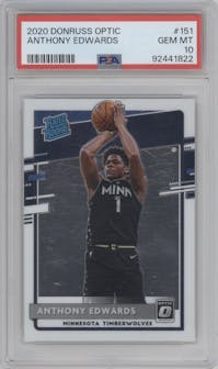 Anthony Edwards from the 2020-21 Panini Donruss Optic set graded by PSA and given an overall grade of 10.