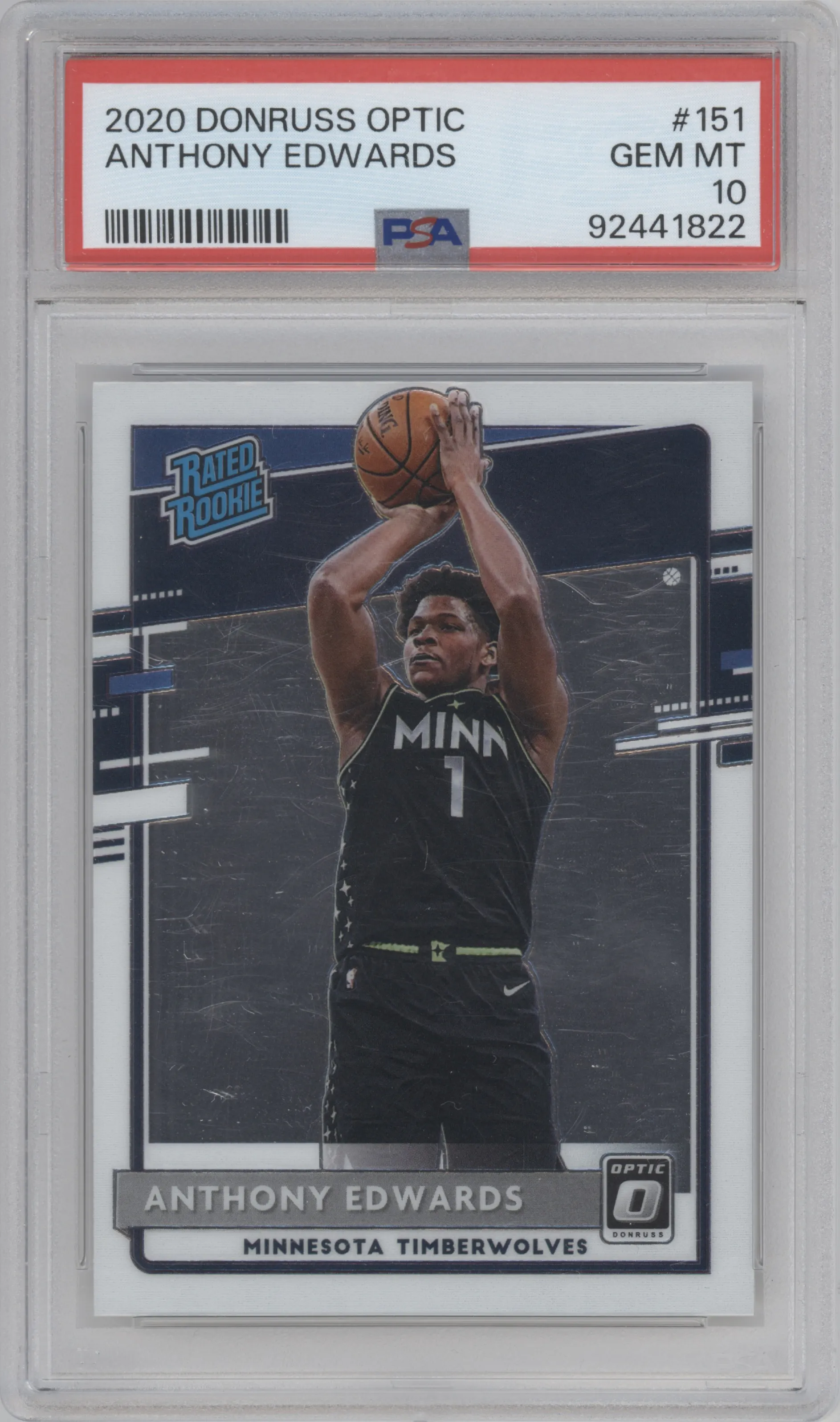 2020 Panini Donruss Optic Rated Rookie Anthony Edwards PSA 10