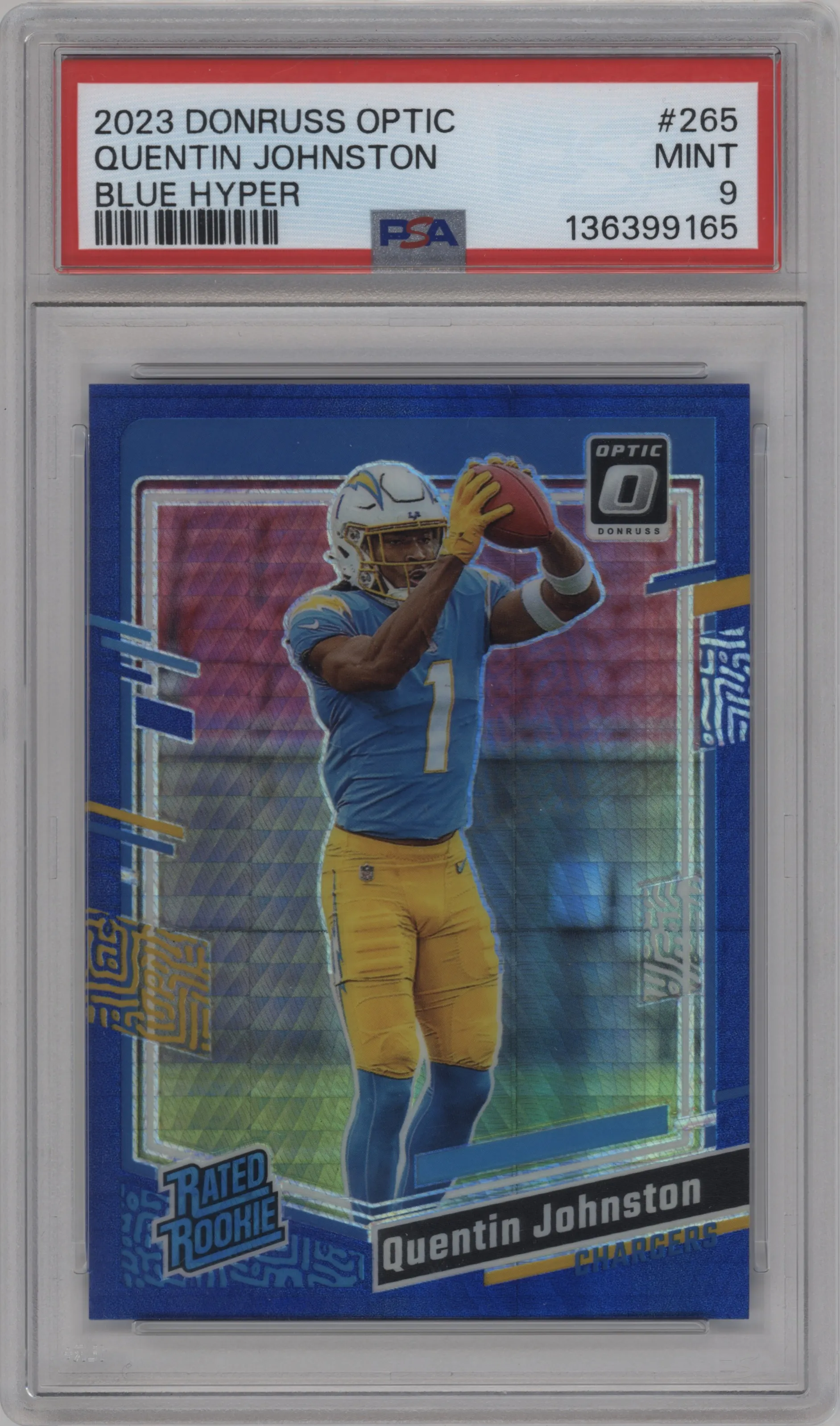 2023 Donruss Optic Rated Rookie Quentin Johnston Hyper Blue #265 PSA 9