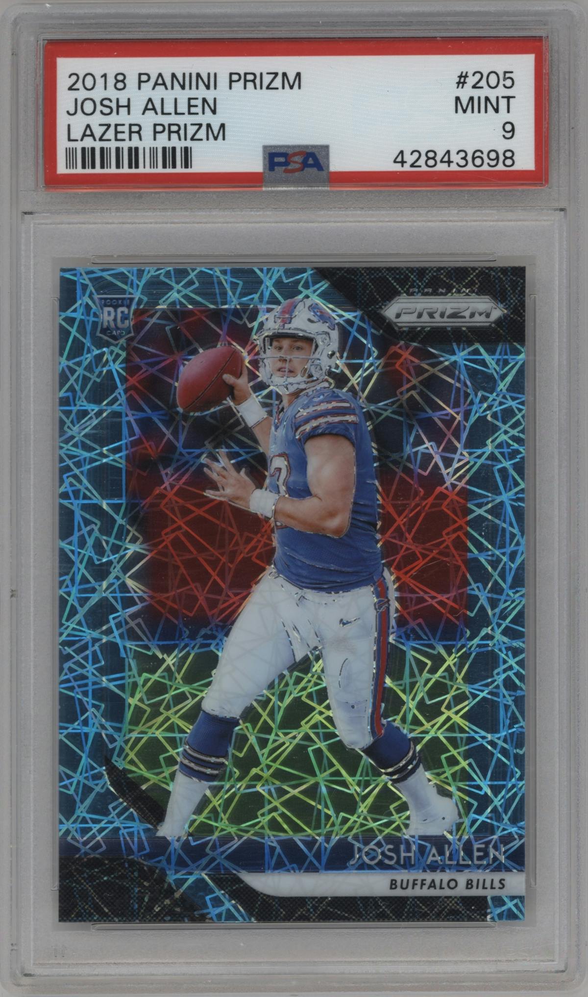 Josh Allen from the 2018 Panini Prizm set featuring a Lazer parallel graded by PSA and given an overall grade of 9.