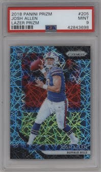 Josh Allen from the 2018 Panini Prizm set featuring a Lazer parallel graded by PSA and given an overall grade of 9.