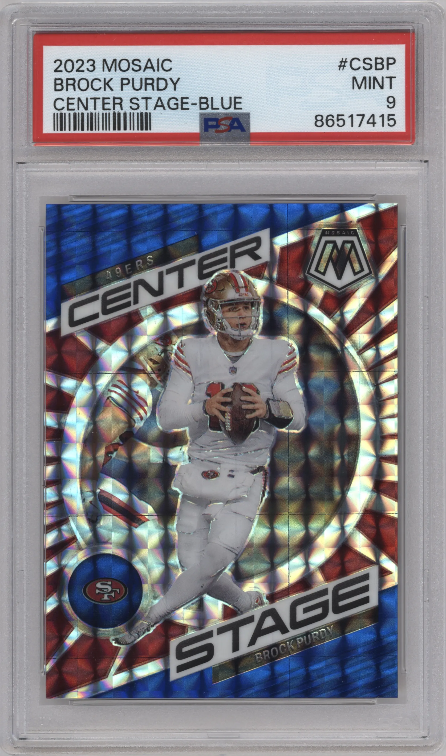 2023 Panini Mosaic Center Stage Brock Purdy Blue PSA 9