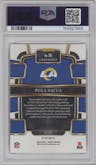 Puka Nacua from the 2023 Panini Select set featuring a Maroon Prizm parallel graded by PSA and given an overall grade of 10.