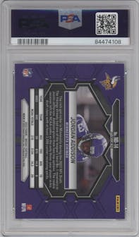 Jordan Addison from the 2023 Panini Mosaic set featuring a Green Mosaic parallel graded by PSA and given an overall grade of 10.