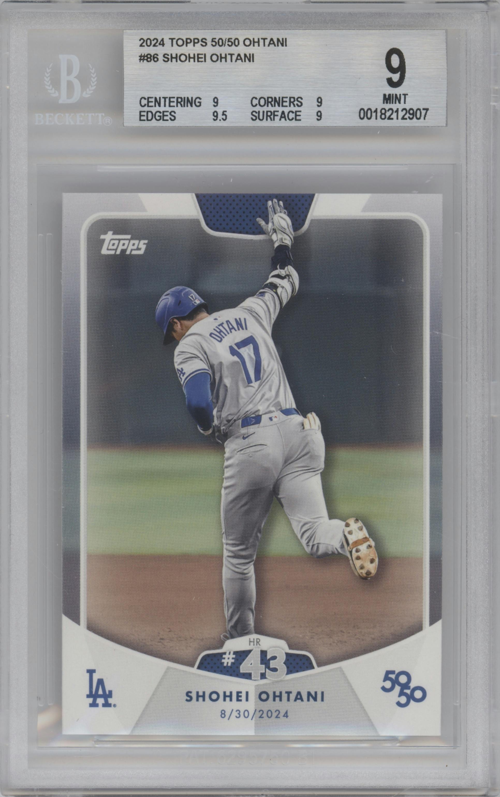Shohei Ohtani from the 2024 Topps 50/50 set graded by Beckett and given an overall grade of 9.