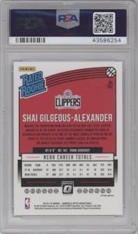 Shai Gilgeous-Alexander from the 2018-19 Panini Donruss Optic set featuring a Hyper Pink parallel graded by PSA and given an overall grade of 10.