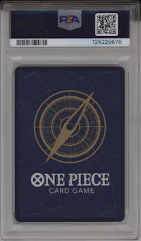 Monkey.D.Luffy from the 2025 One Piece set featuring a Manga Alt.Art parallel graded by PSA and given an overall grade of 10.