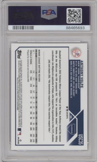 Anthony Volpe from the 2023 Topps Chrome Update set graded by PSA and given an overall grade of 10.