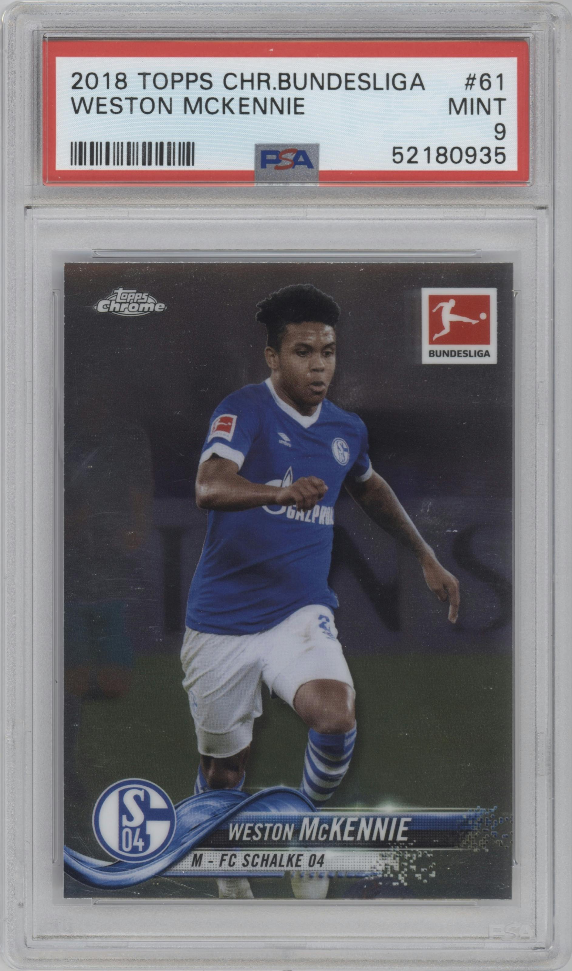 Weston McKennie from the 2018-19 Topps Chrome Bundesliga set graded by PSA and given an overall grade of 9.