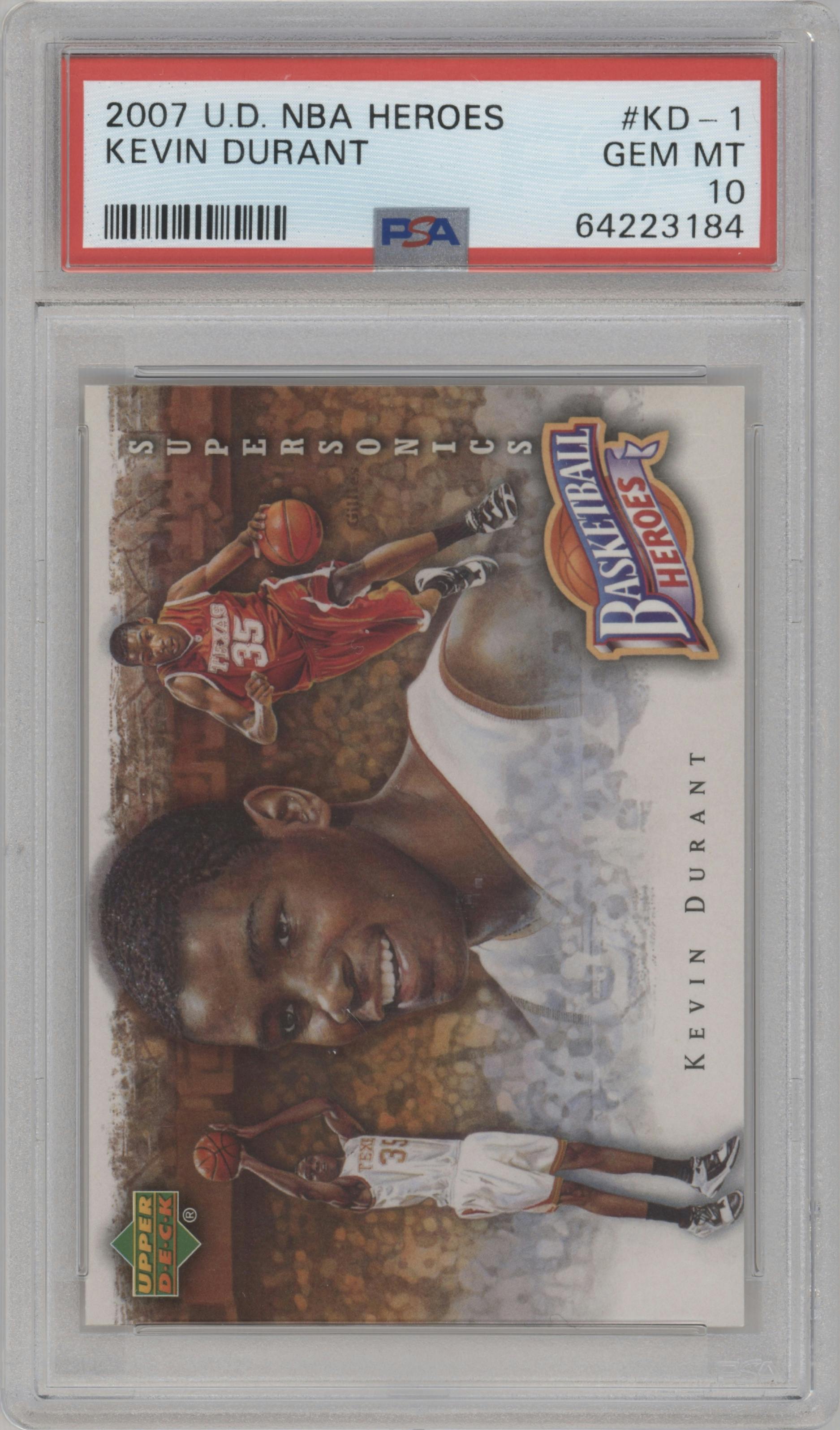 Kevin Durant from the 2007-08 Upper Deck  set graded by PSA and given an overall grade of 10.