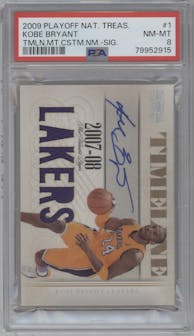 Kobe Bryant from the 2009-10 Playoff National Treasures set graded by PSA and given an overall grade of 8.