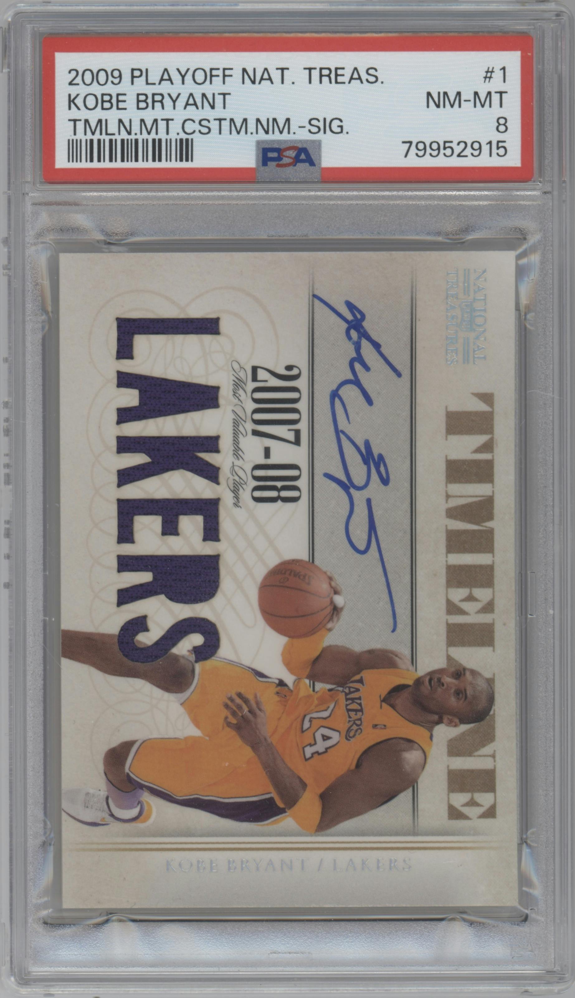 Kobe Bryant from the 2009-10 Playoff National Treasures set graded by PSA and given an overall grade of 8.