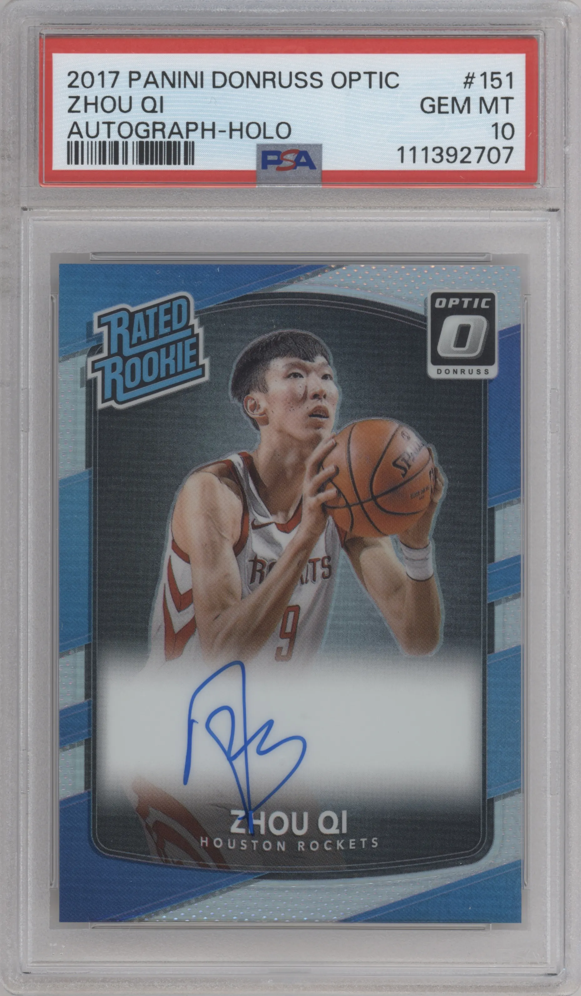 2017 Panini Donruss Optic Rtd.Rke.Sig. Zhou Qi Holo PSA 10