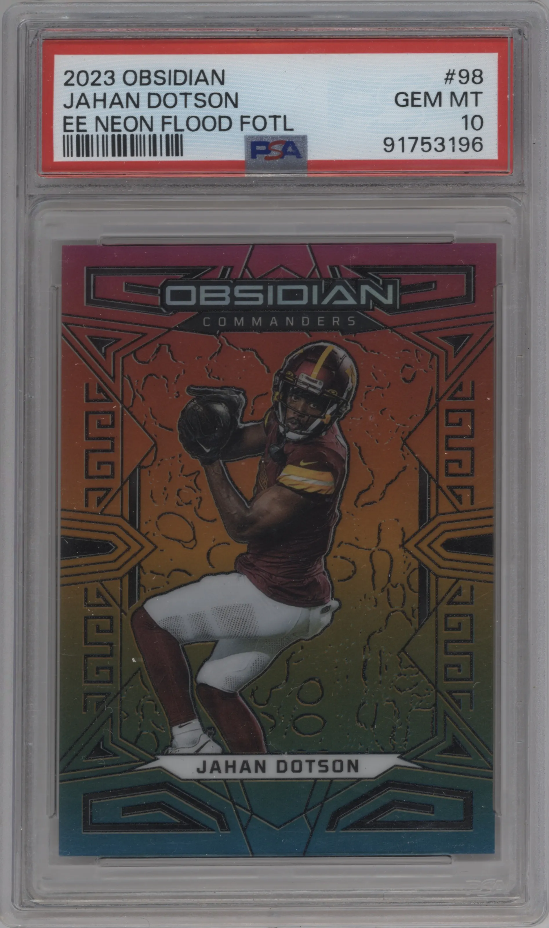 2023 Panini Obsidian Jahan Dotson Electric Etch Neon Flood FOTL PSA 10