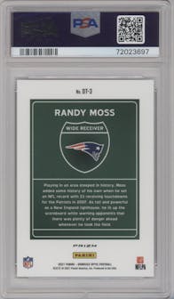 Randy Moss from the 2021 Panini Donruss Optic set graded by PSA and given an overall grade of 10.