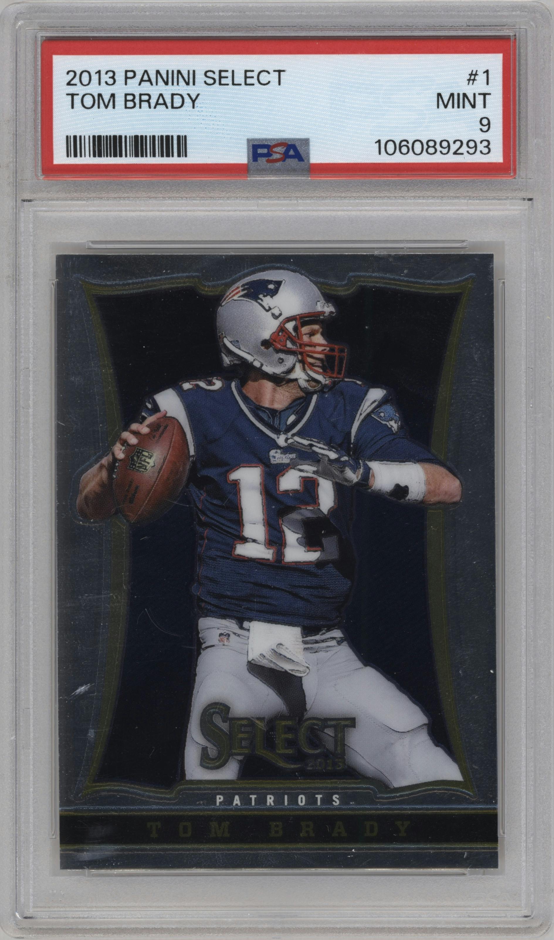 Tom Brady from the 2013 Panini Select set graded by PSA and given an overall grade of 9.