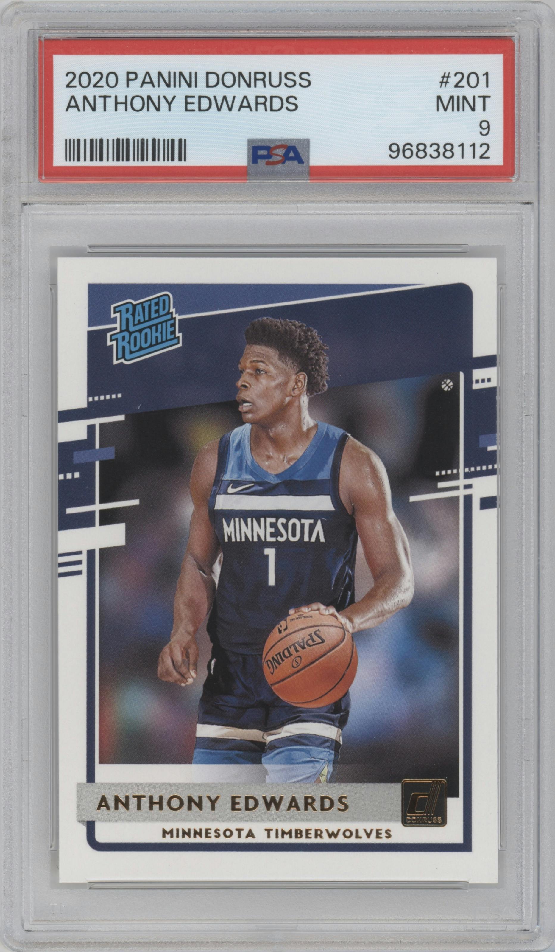 Anthony Edwards from the 2020-21 Panini Donruss set graded by PSA and given an overall grade of 9.