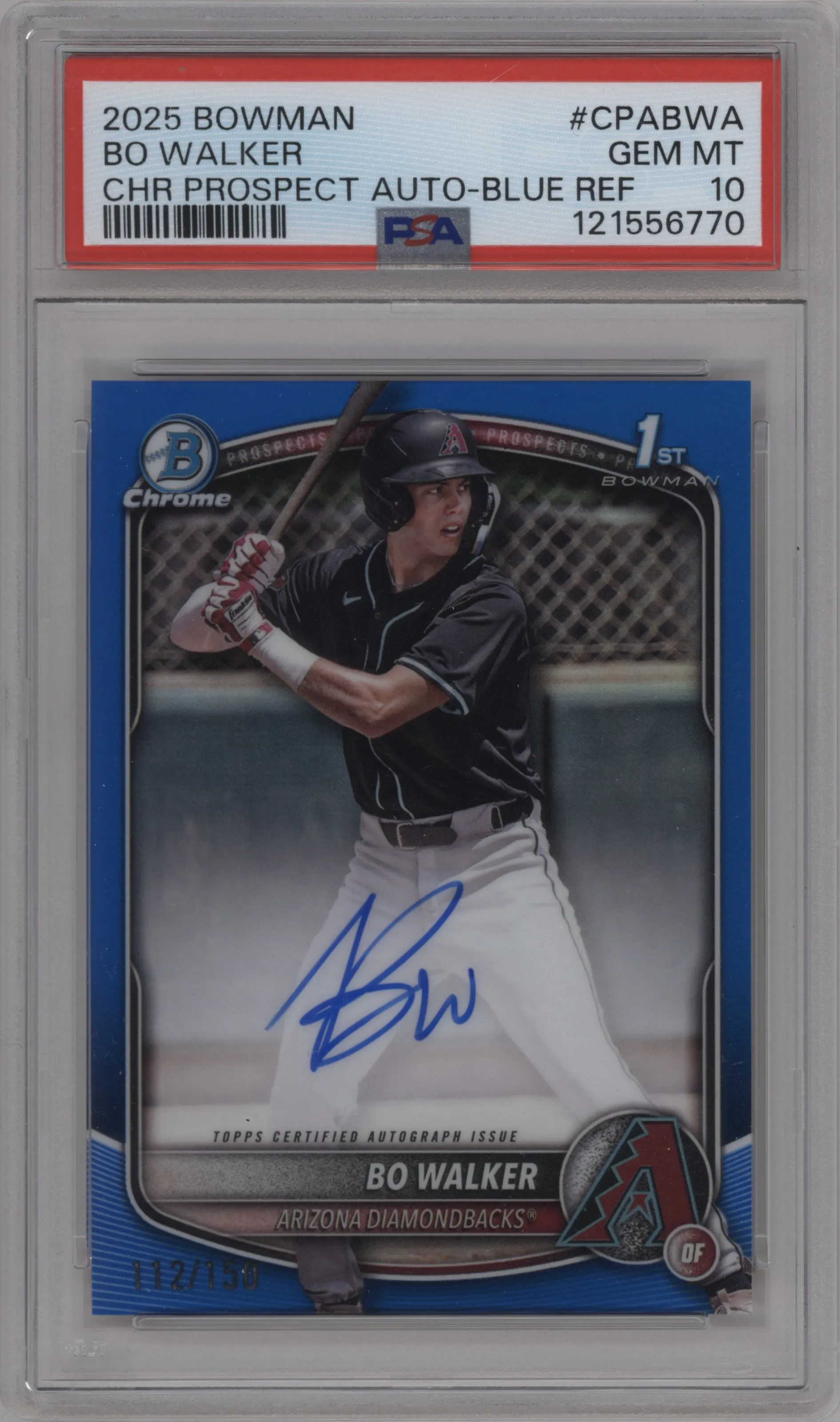 2025 Bowman Chr.Pros.AU Bo Walker Blue Refractor #CPA-BWA PSA 10