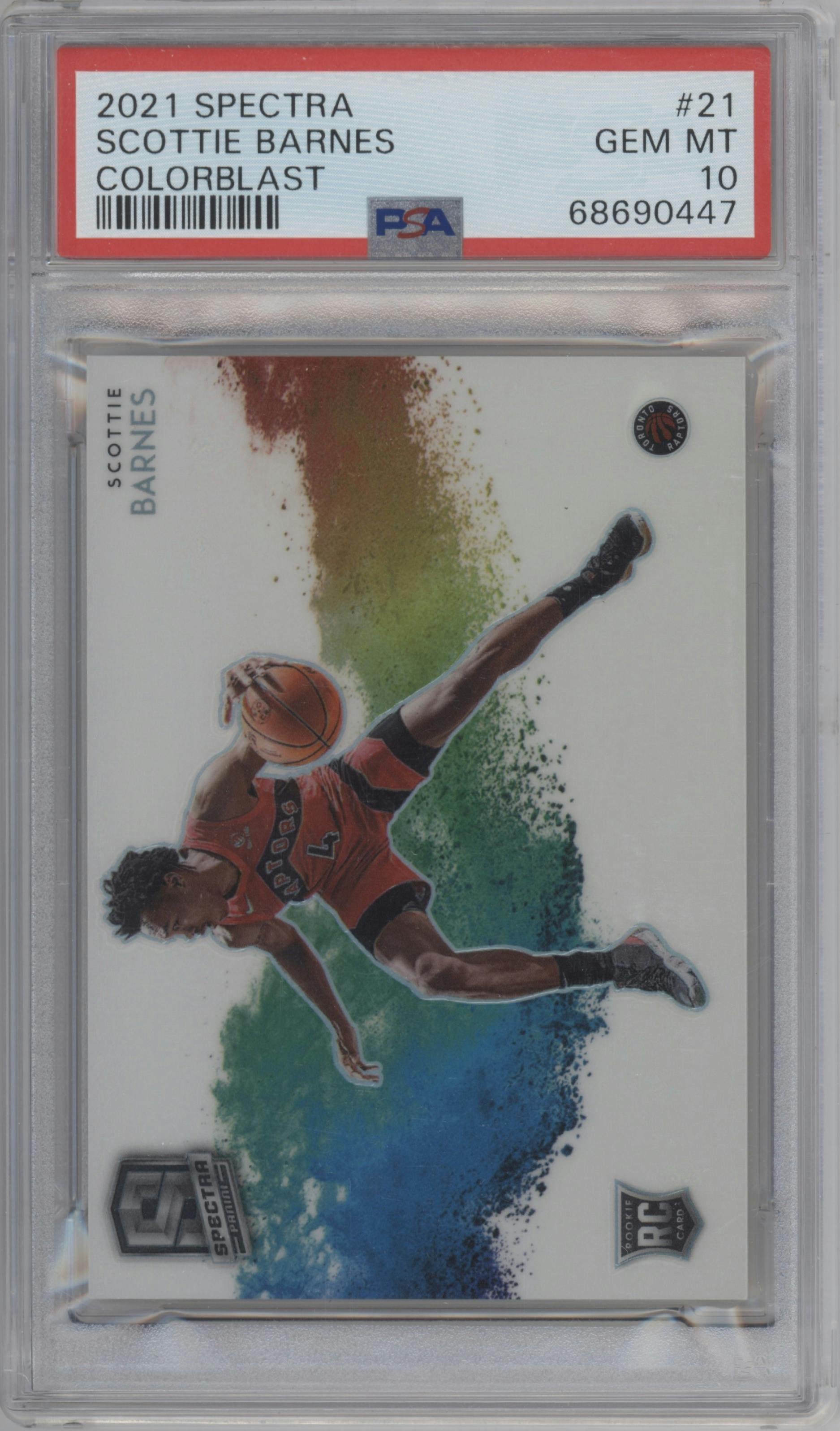 Scottie Barnes from the 2021-22 Panini Spectra set graded by PSA and given an overall grade of 10.