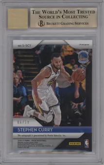 Stephen Curry from the 2018-19 Panini Prizm set featuring a Gold Prizm parallel graded by Beckett and given an overall grade of 9.5.