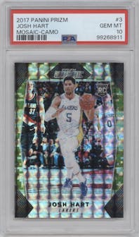 Josh Hart from the 2017-18 Panini Mosaic Prizm  set featuring a Camo parallel graded by PSA and given an overall grade of 10.