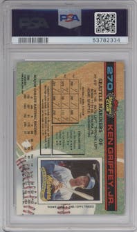 Ken Griffey Jr. from the 1991 Topps Stadium Club set graded by PSA and given an overall grade of 8.