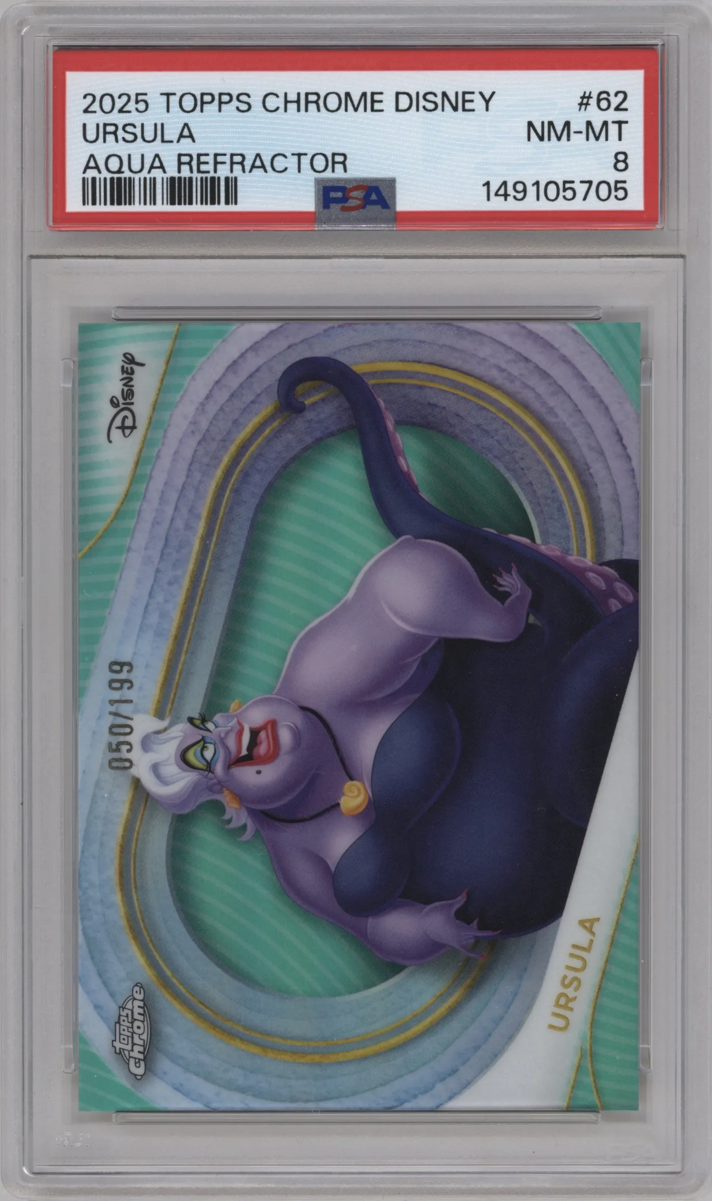 2025 Topps Chrome Disney Ursula Aqua Refractor #62 PSA 8