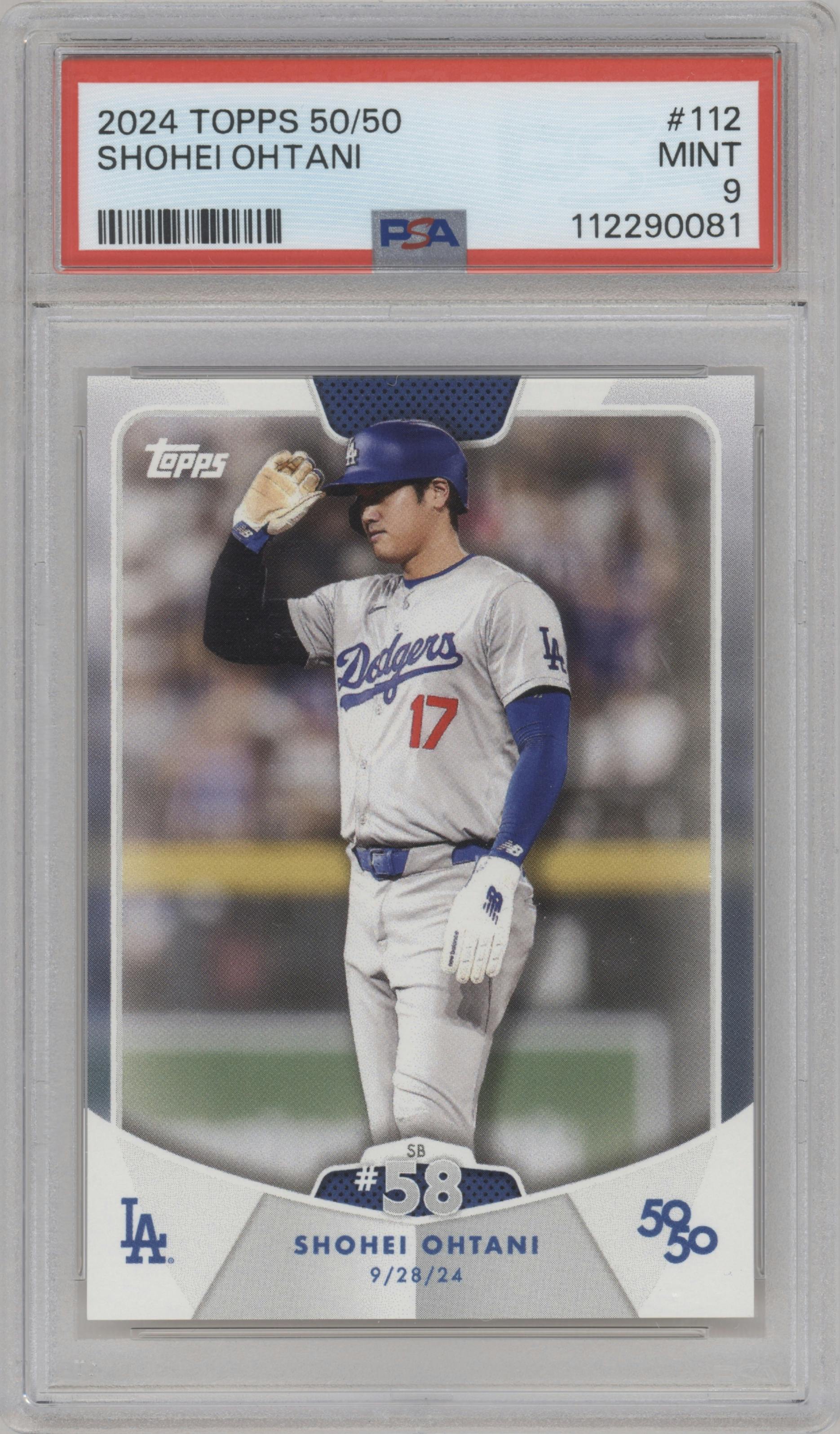 Shohei Ohtani from the 2024 Topps 50/50 set graded by PSA and given an overall grade of 9.