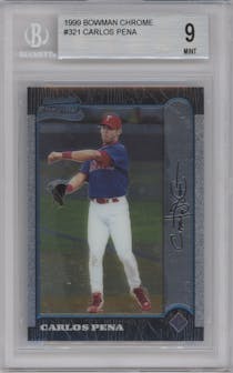 Carlos Pena from the 1999 Bowman Chrome set graded by Beckett and given an overall grade of 9.