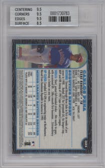 Carlos Pena from the 1999 Bowman Chrome set graded by Beckett and given an overall grade of 9.