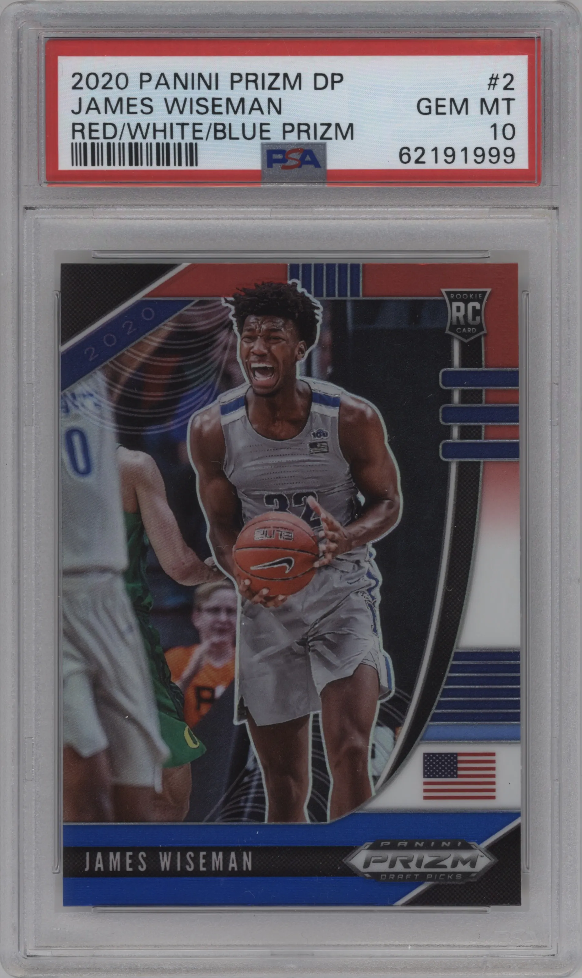 2020 Panini Prizm Draft Picks James Wiseman Red/White/Blue Prizm #2 PSA 10