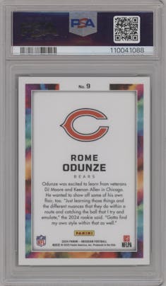 Rome Odunze from the 2024 Panini Obsidian set graded by PSA and given an overall grade of 10.