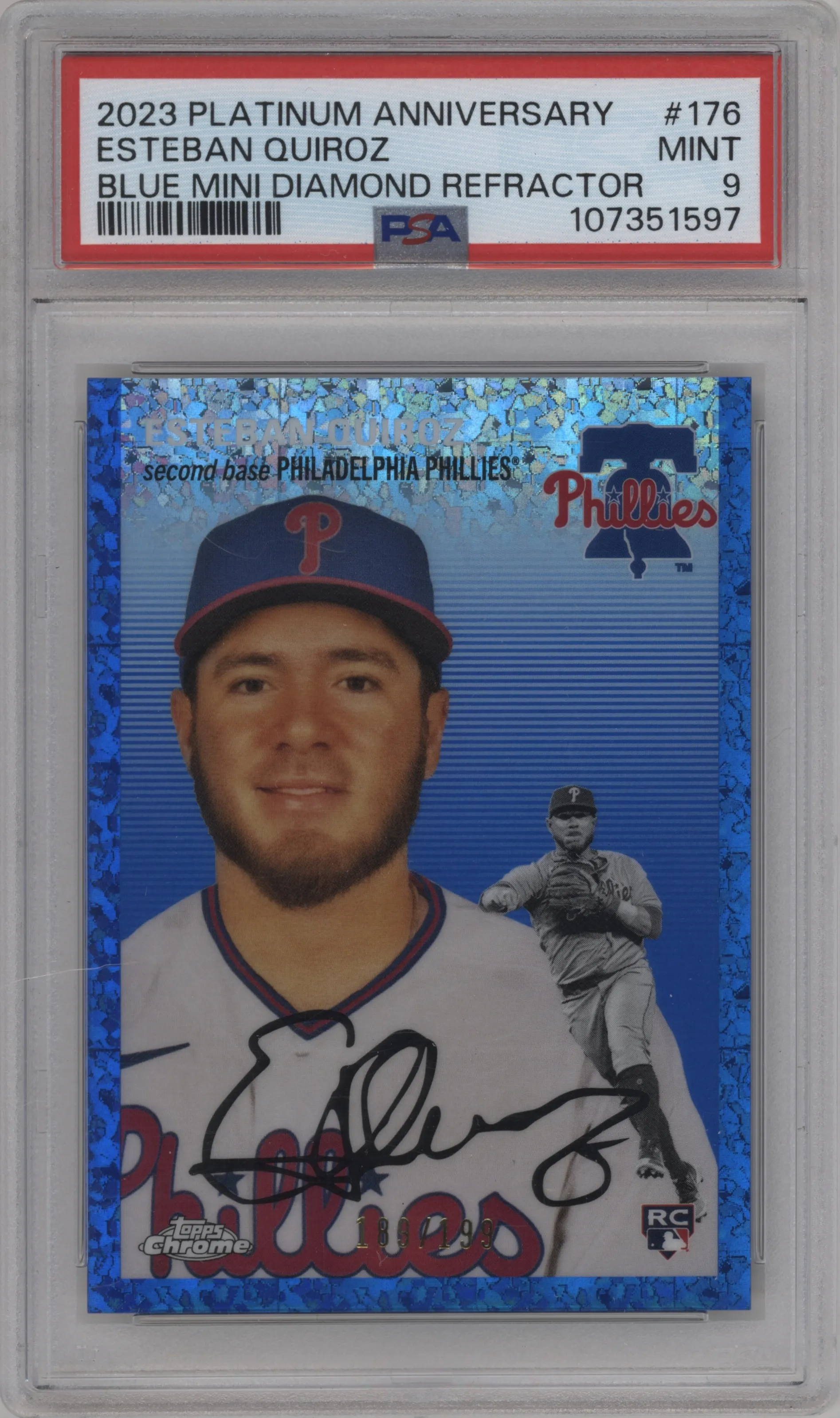 2023 Topps Chrome Platinum Anniversary Esteban Quiroz Blue Mini-Diamond Refractor PSA 9