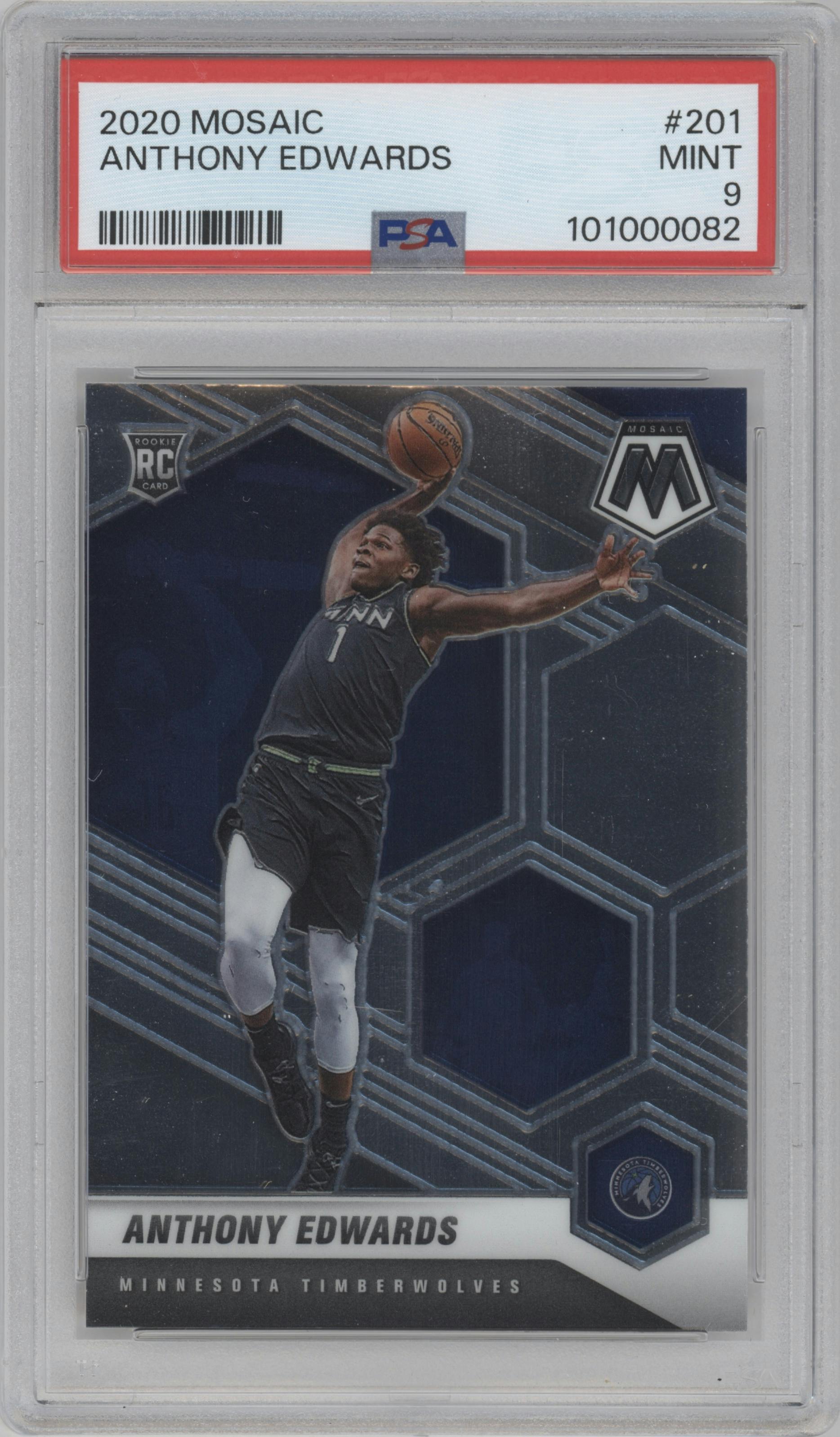 Anthony Edwards from the 2020-21 Panini Mosaic set graded by PSA and given an overall grade of 9.