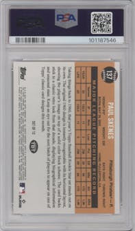 Paul Skenes from the 2024 Topps Throwback Thursday set graded by PSA and given an overall grade of 9.