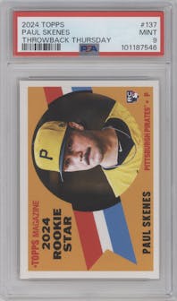 Paul Skenes from the 2024 Topps Throwback Thursday set graded by PSA and given an overall grade of 9.