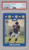 Joe Flacco from the 2008 Topps Chrome set featuring a Blue Refractor parallel graded by PSA and given an overall grade of 9.