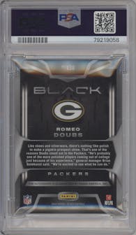 Romeo Doubs  from the 2022 Panini Black set featuring a Silver parallel graded by PSA and given an overall grade of 9.