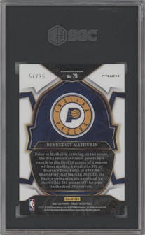 Bennedict Mathurin from the 2022-23 Panini Select set featuring a Neon Green Prizm parallel graded by SGC and given an overall grade of 9.5.