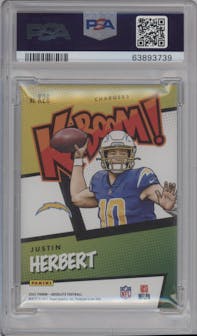 Justin Herbert from the 2021 Panini Absolute set graded by PSA and given an overall grade of 9.