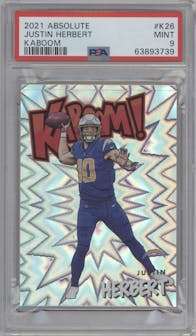 Justin Herbert from the 2021 Panini Absolute set graded by PSA and given an overall grade of 9.