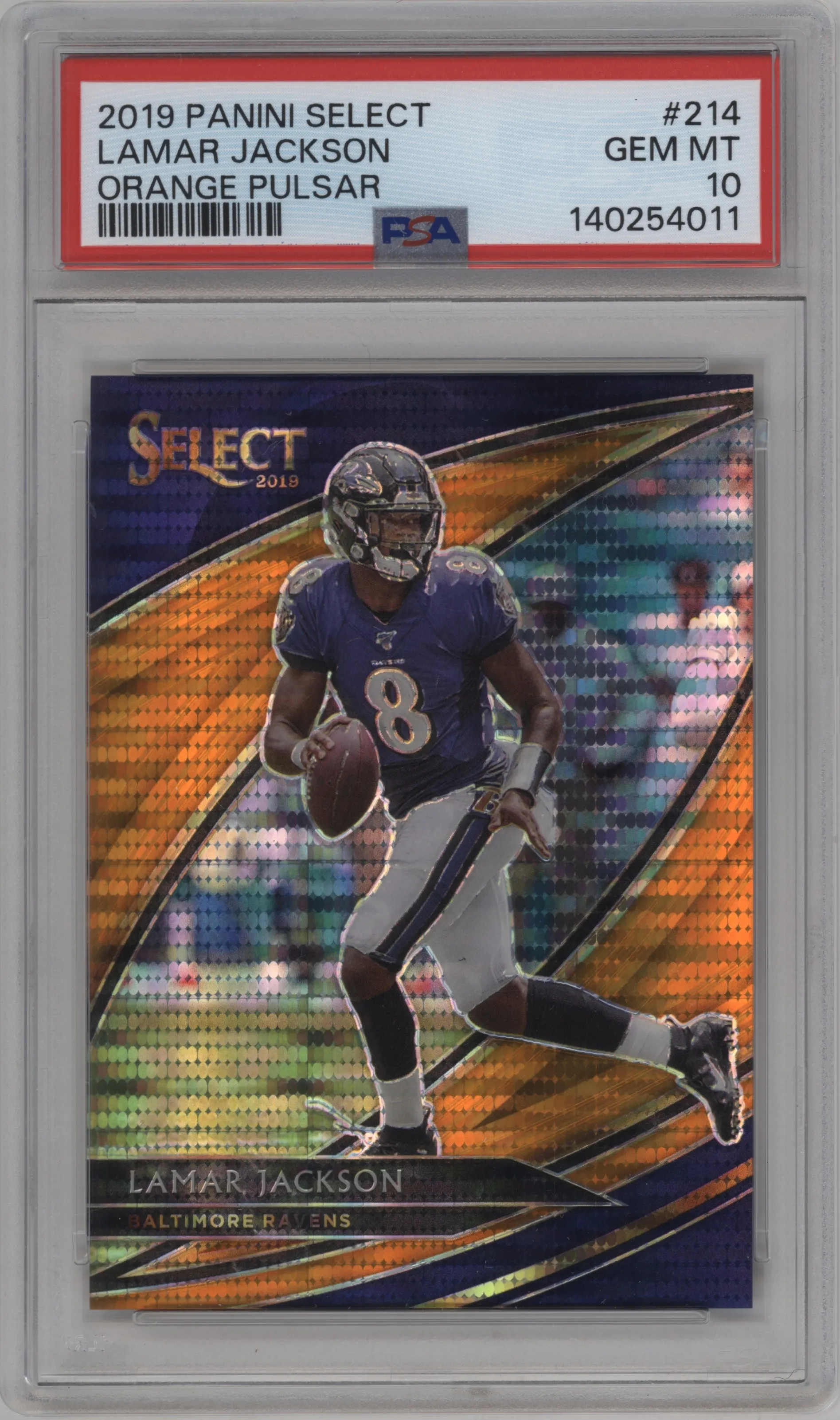 2019 Panini Select Field Lvl. Lamar Jackson Orange Pulsar #214 PSA 10