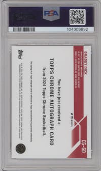 Gradey Dick from the 2023-24 Topps Chrome set graded by PSA and given an overall grade of 9.