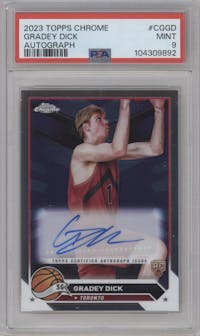 Gradey Dick from the 2023-24 Topps Chrome set graded by PSA and given an overall grade of 9.