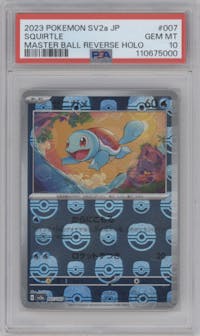 Squirtle from the 2023 Pokemon SV JPN set featuring a Master Ball parallel graded by PSA and given an overall grade of 10.