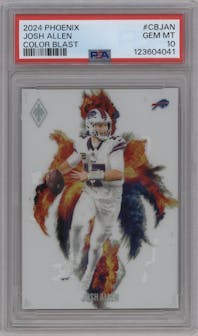 Josh Allen from the 2024 Panini Phoenix set graded by PSA and given an overall grade of 10.